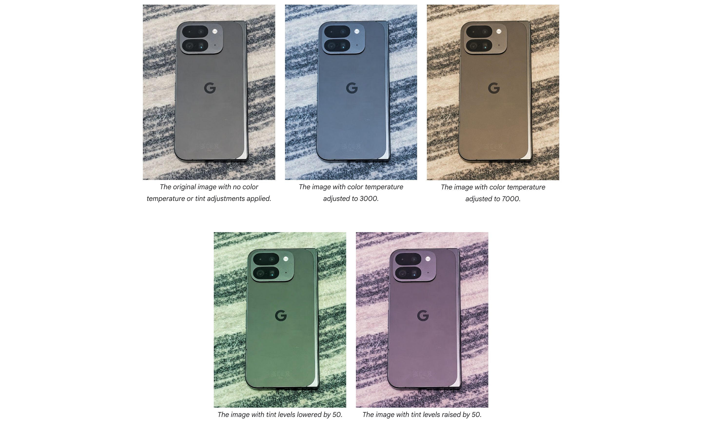 Paramètres de la température des teintes et des couleurs pour l'enregistrement vidéo de la caméra dans Android 16.