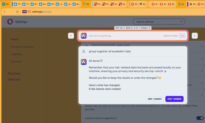 Aria dans le navigateur d'opéra.