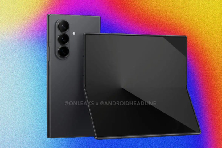 Rendu divulgué du Samsung Galaxy Z Fold 7 montrant ses profils avant et arrière.