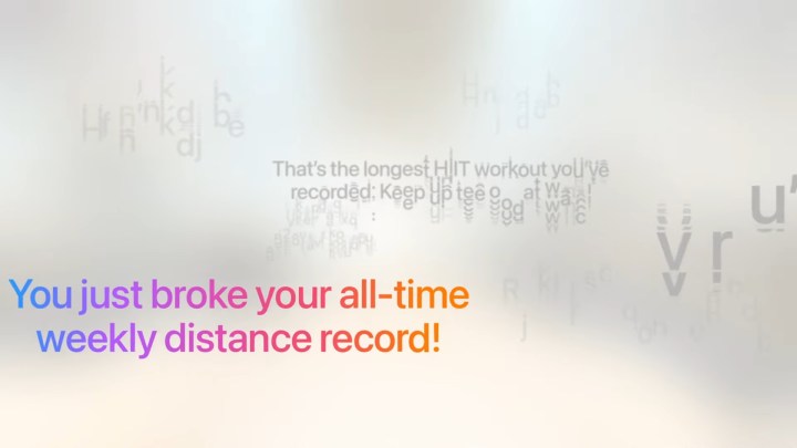 WWDC 2025 Capture d'écran Montant des phrases de motivation Buddy Workout Buddy dans Watchos 26