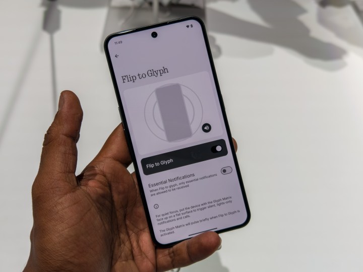 Le menu d'interface glyphe sur le téléphone rien en blanc