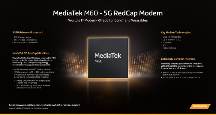 Infographie du modem RedCap Mediatek M60 5G.