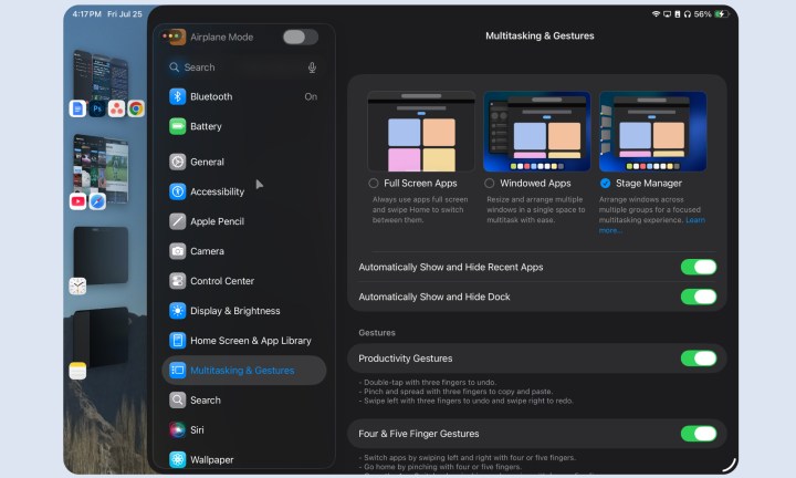 Options de fenêtres de l'application dans iPados 26.