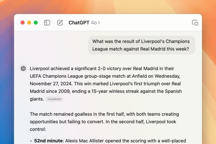 L'application ChatGPT Mac s'exécute dans MacOS Sequoia.