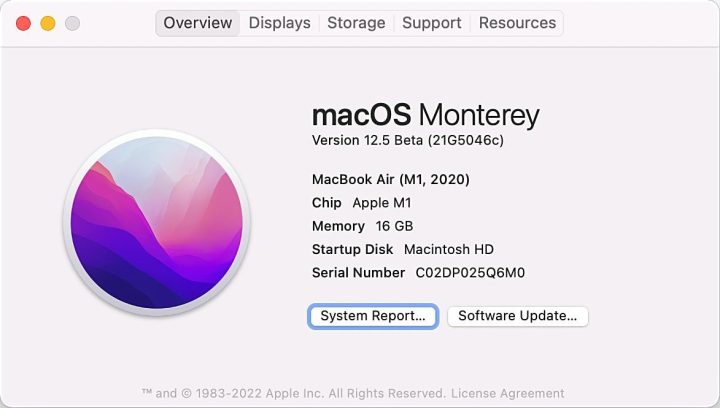 La fenêtre à propos de cette Mac affiche le numéro de version macOS, le modèle de votre MacBook, le processeur principal qu'il utilise et plus encore.