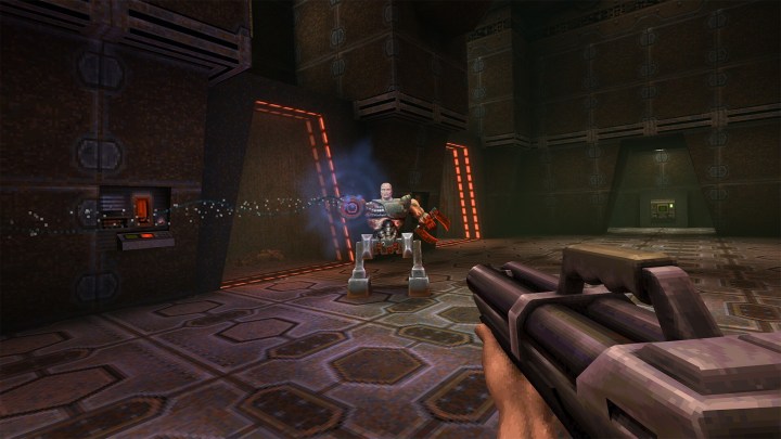 Microsoft Copilot Gaming Experience Capture d'écran montrant un robot ennemi debout de vous pendant que vous tenez une arme à feu. 