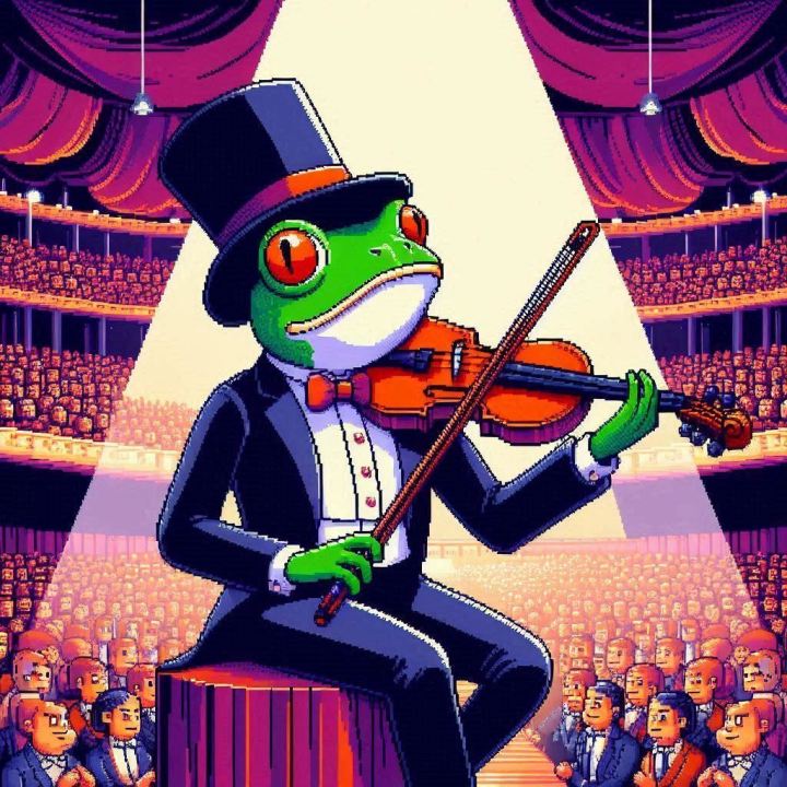Une grenouille jouant du violon dans une salle de concert bondée, Pixel Art, a généré