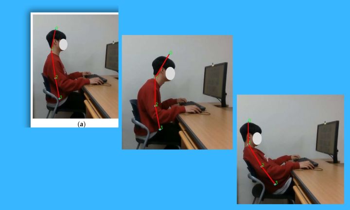 Photos montrant une mauvaise posture de poste de travail.