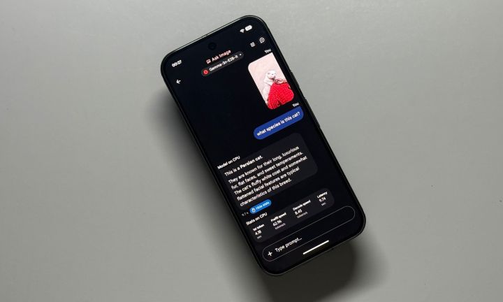 Test de l'application Google AI Edge Gallery sur un Pixel 10 Pro brillant.
