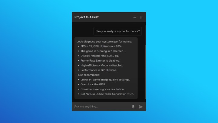 NVIDIA G-ASSIST Chatbox. 