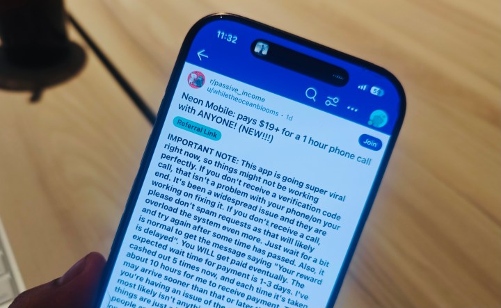 Discussion sur l'application mobile Neon sur Reddit.