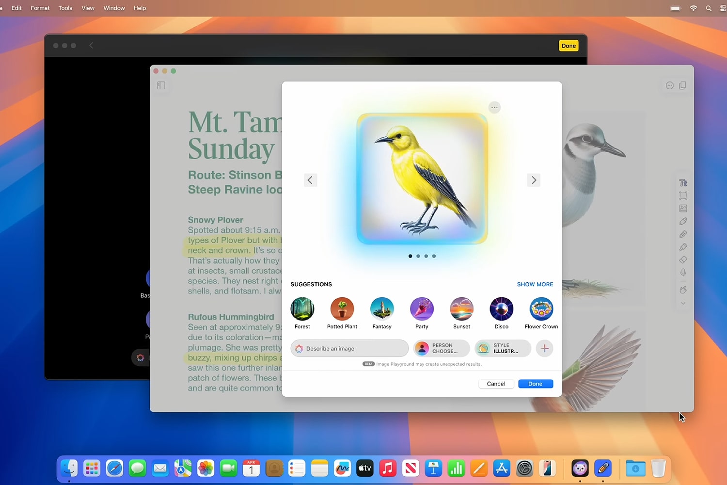 Image Playground utilisé avec Apple Intelligence dans macOS Sequoia.