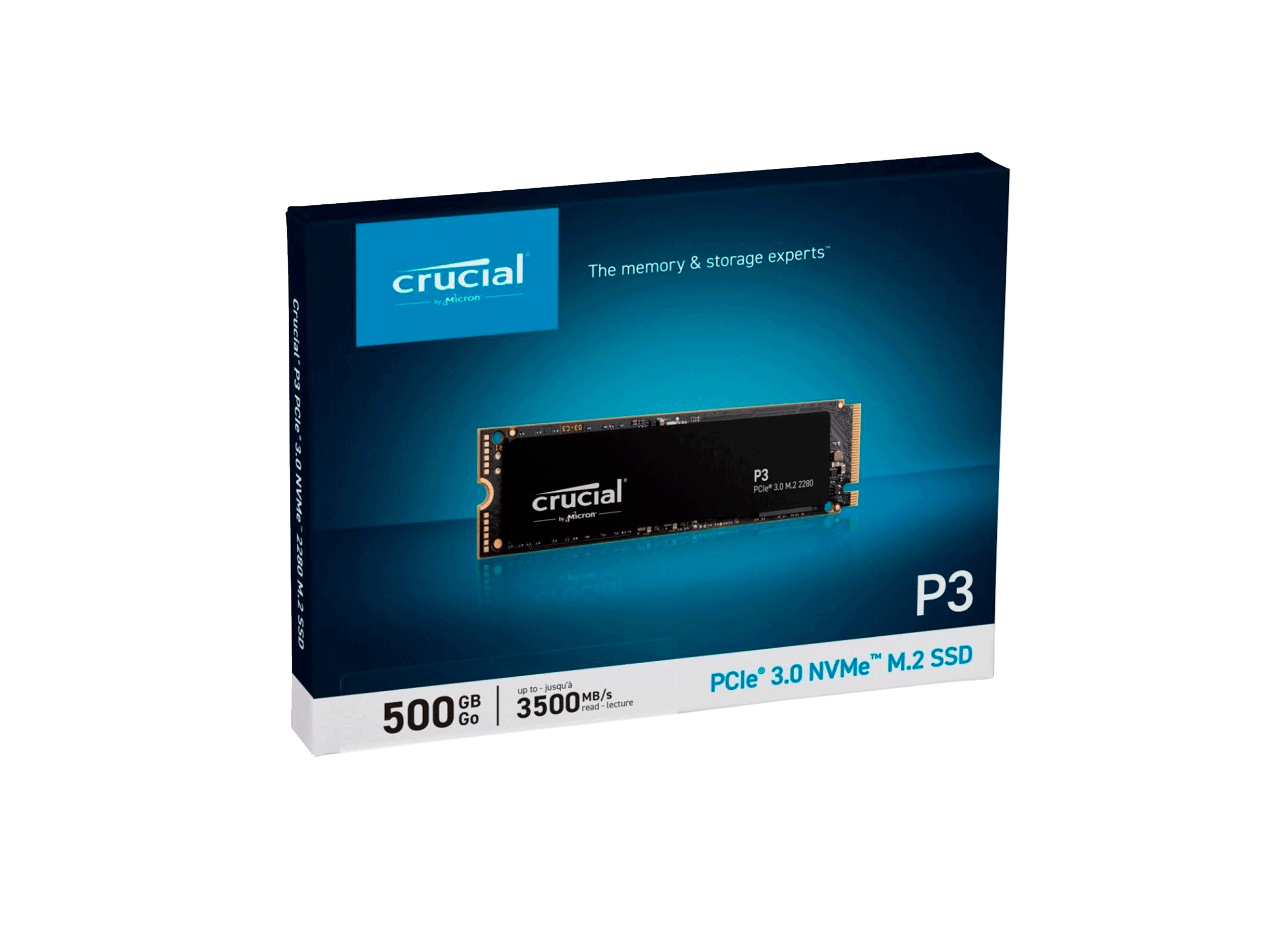 l'emballage du SSD Crucial P3 PCIe Gen 4.0 NVMe.