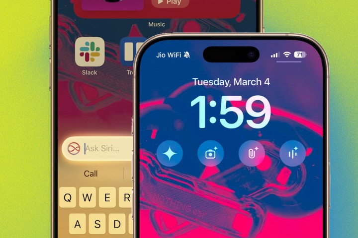 Siri en arrière-plan et widgets Gemini sur l'écran de verrouillage.