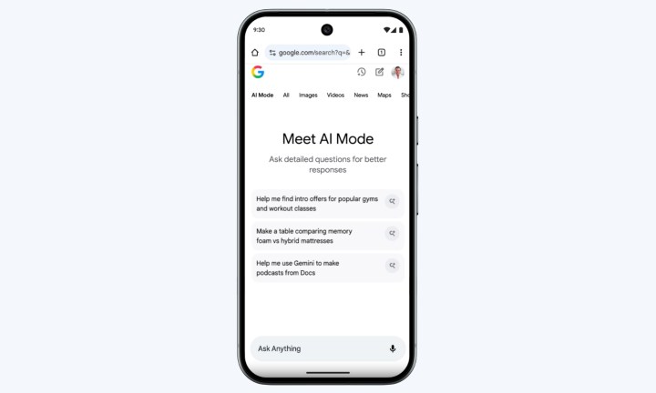 Capture d'écran du mode Google AI sur l'écran d'un smartphone.