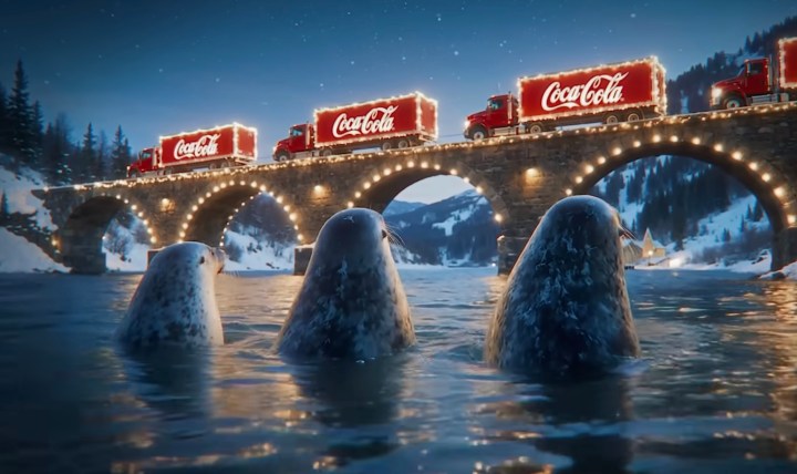 Une scène de la publicité de Noël 2025 de Coca-Cola, réalisée à l'aide de la technologie de l'IA.