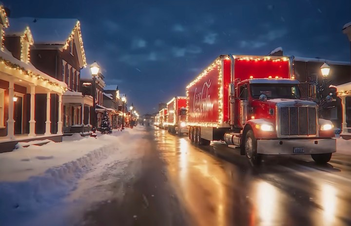 Une scène de la publicité festive de Coke 2025 utilisant des images générées par l'IA.