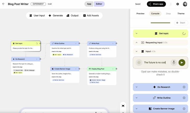 google-opal-ai-crée-blog-post-writer-app