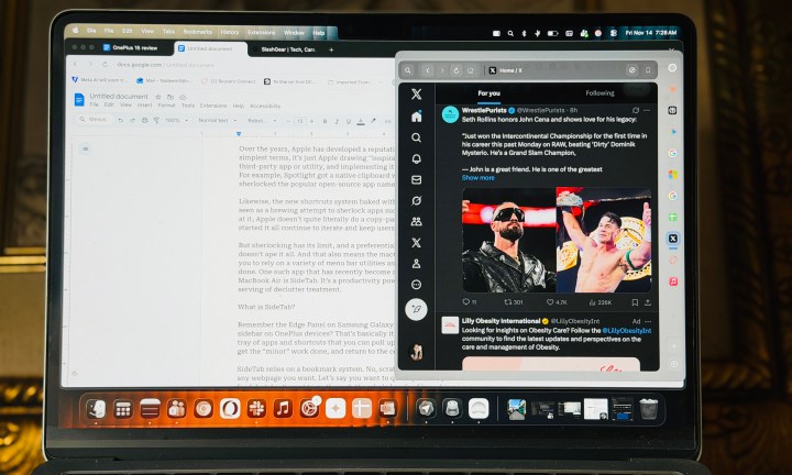 Utilisation de X dans le panneau SideTab.