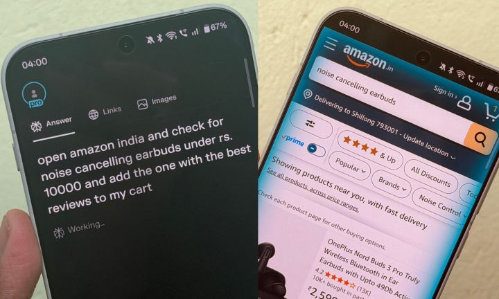 Shopping sur Amazon avec le navigateur Perplexity Comet sur un téléphone Android.
