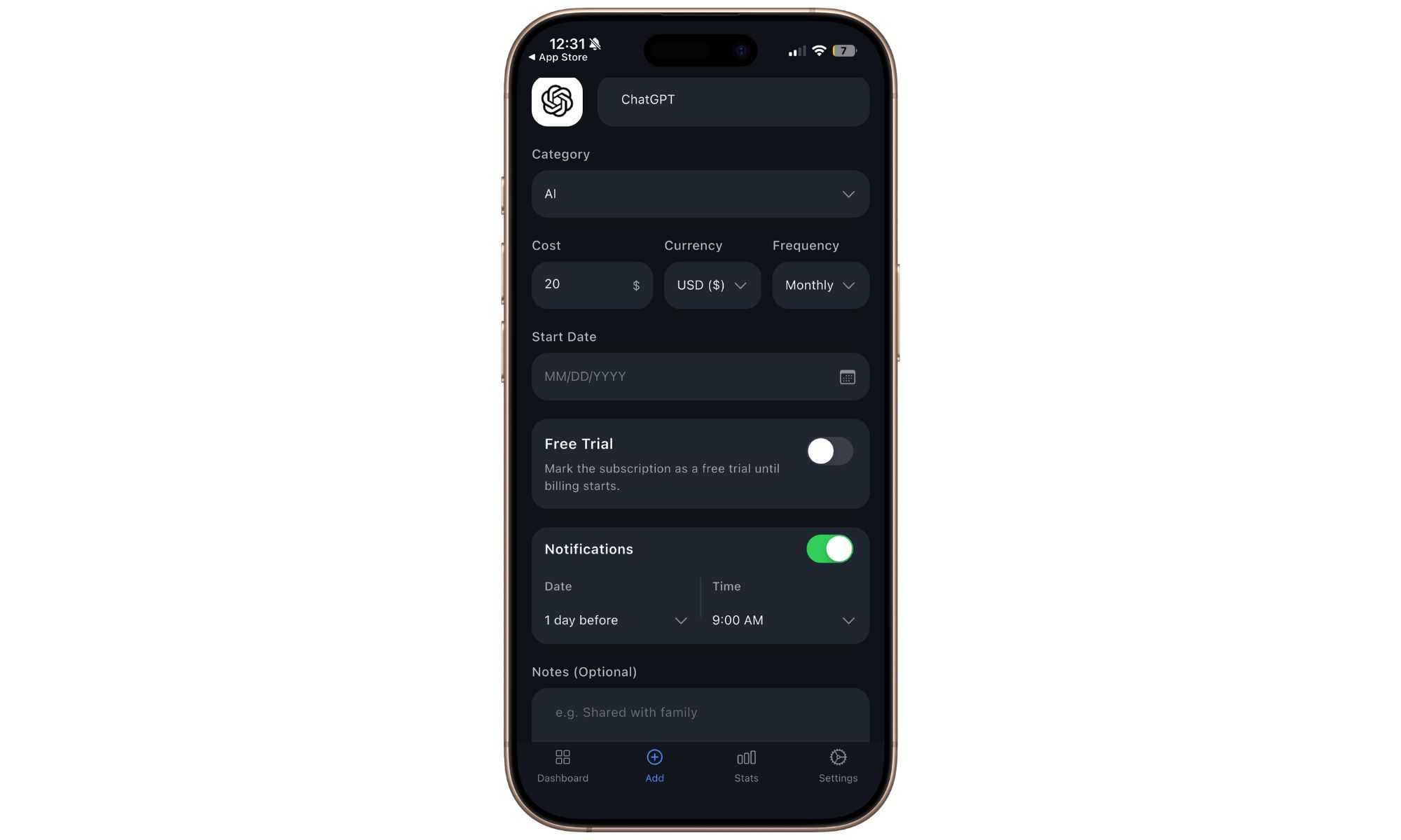 Ajout de détails dans l'application Subpli