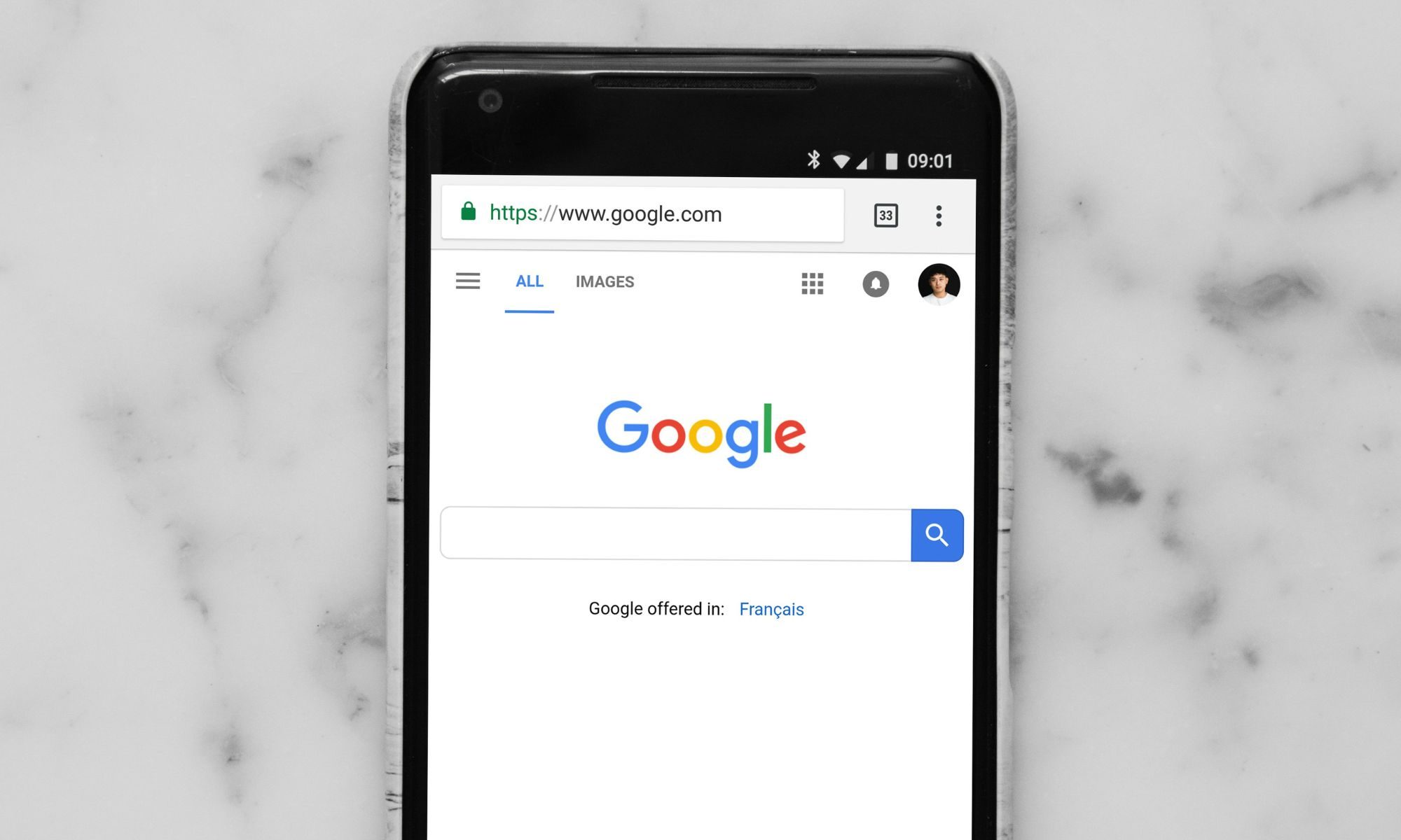 Site Web Google sur un téléphone