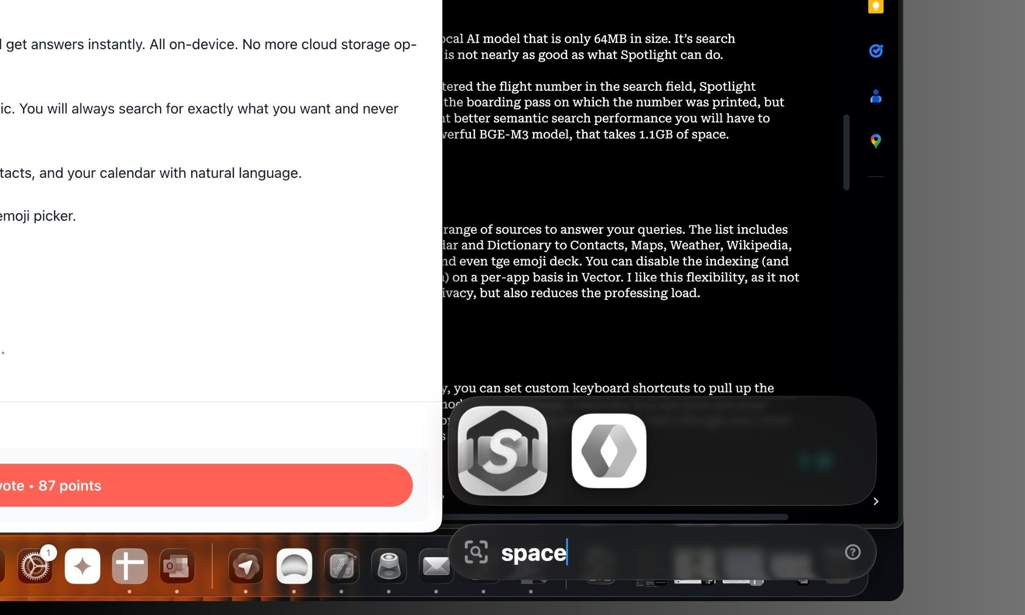 Recherche d'applications dans l'application Vector pour Mac.
