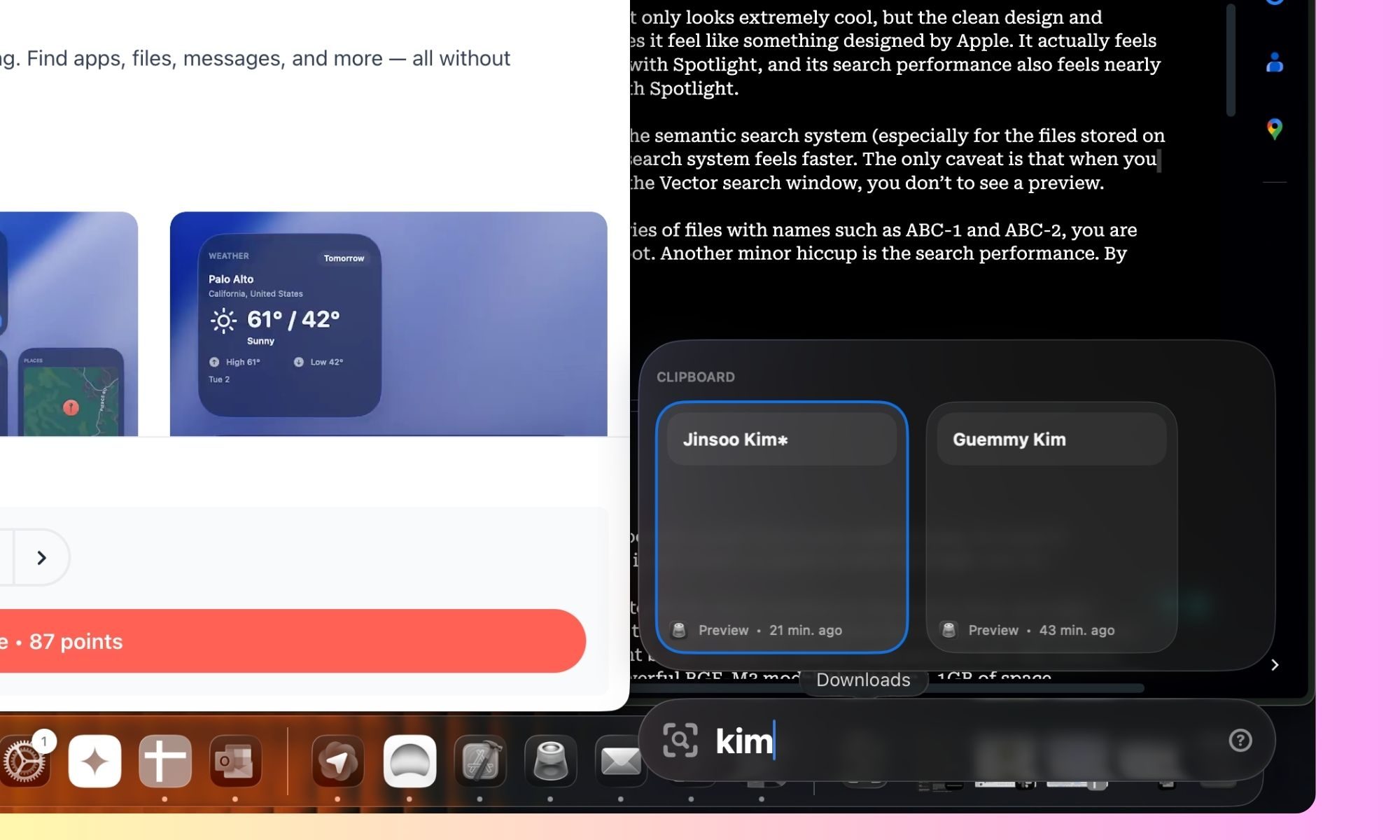 Presse-papiers dans l’application Vector pour Mac.