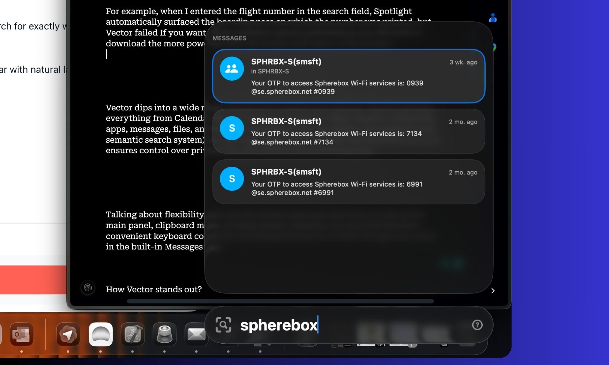recherche de nom dans l’application Vector pour Mac.