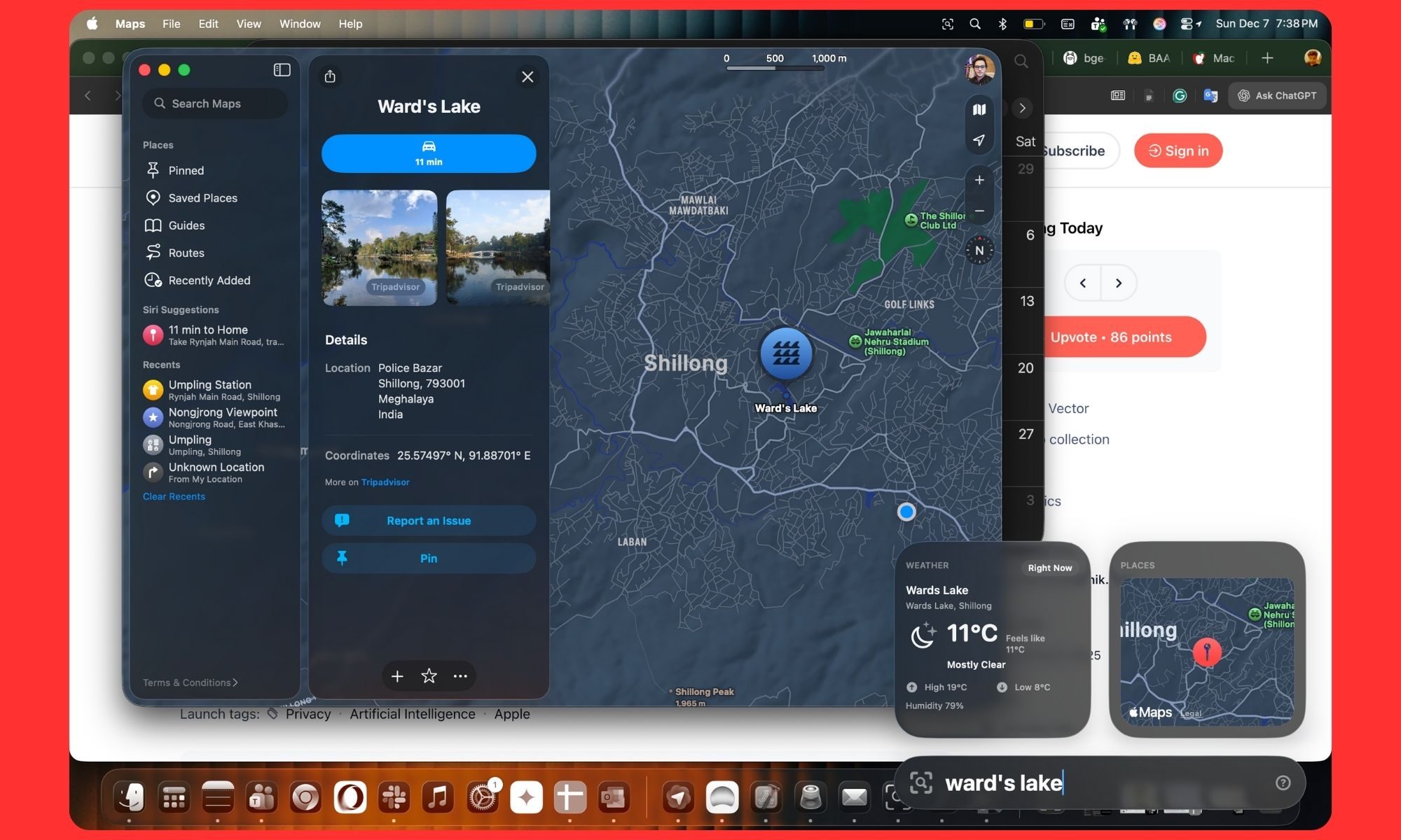 Recherche de localisation dans l'application Vector pour Mac.