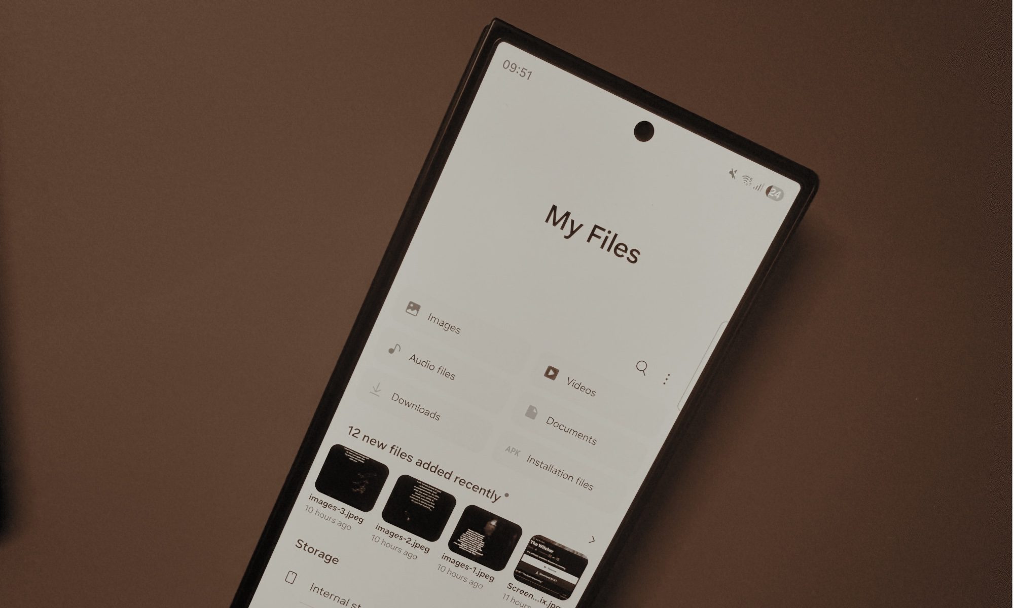 Application Mes fichiers dans One UI 8 sur Samsung Galaxy Z Fold 7.