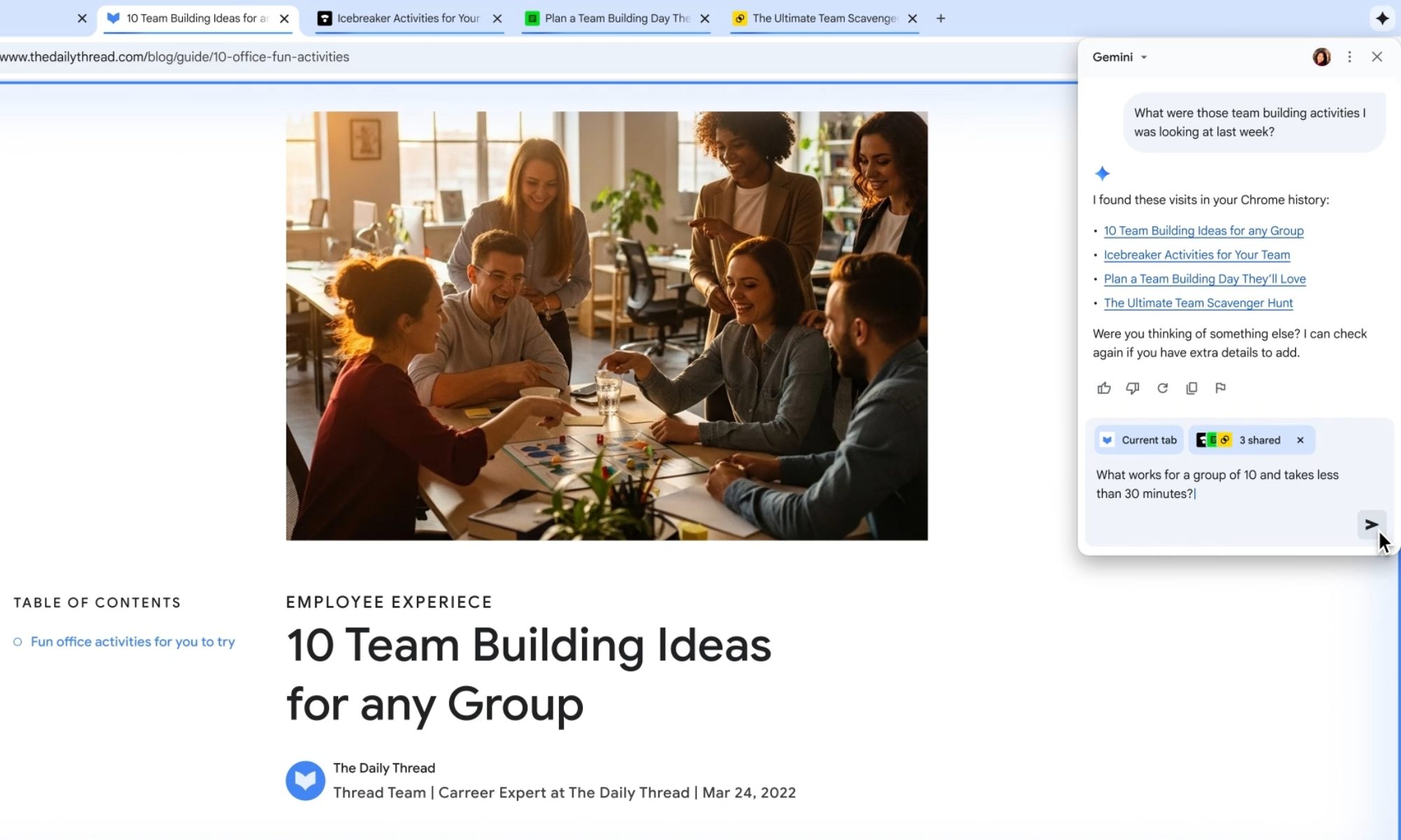 Capture d'écran de Google Chrome permettant aux utilisateurs d'analyser tous leurs onglets.
