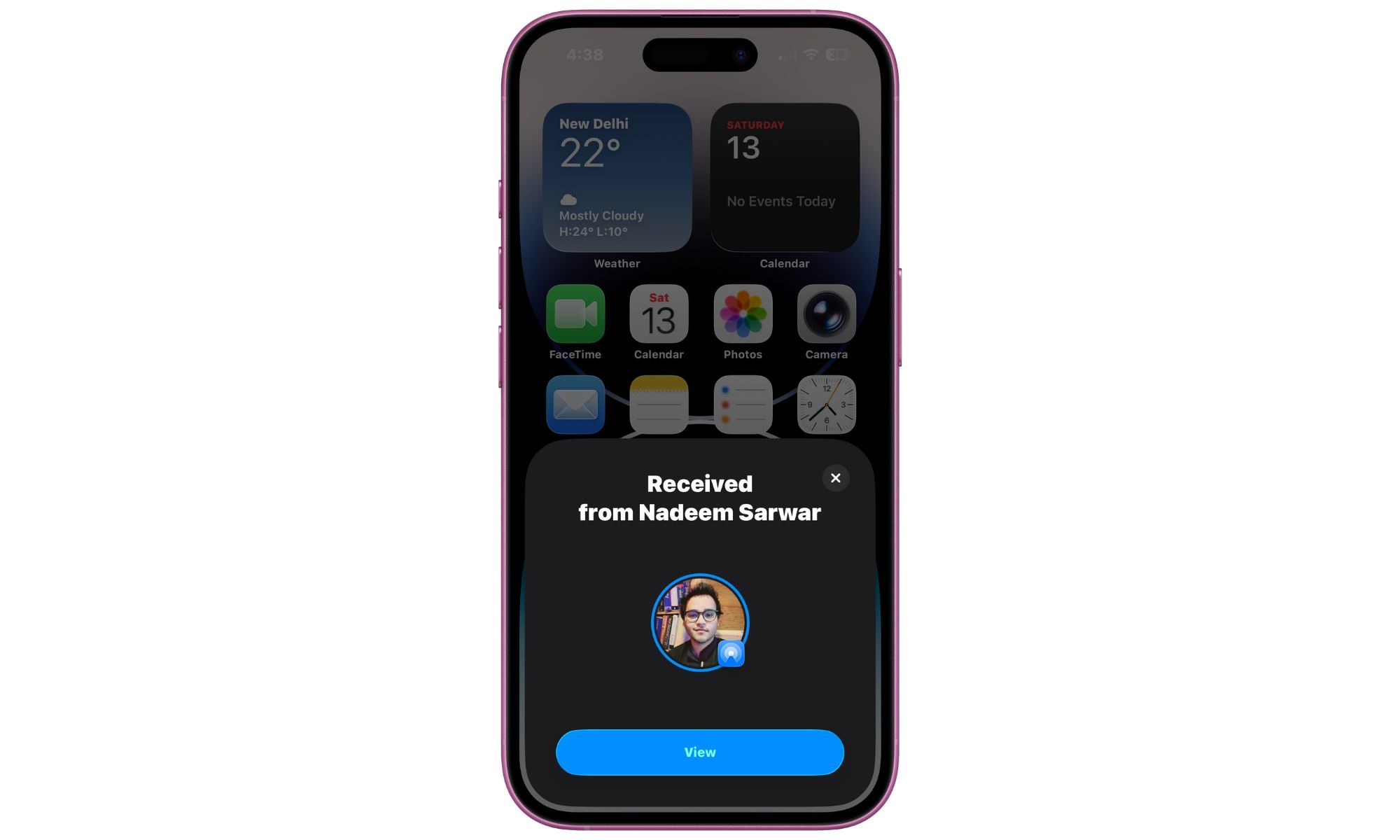 Activité AirDrop sur un iPhone exécutant la mise à jour iOS 26.2.