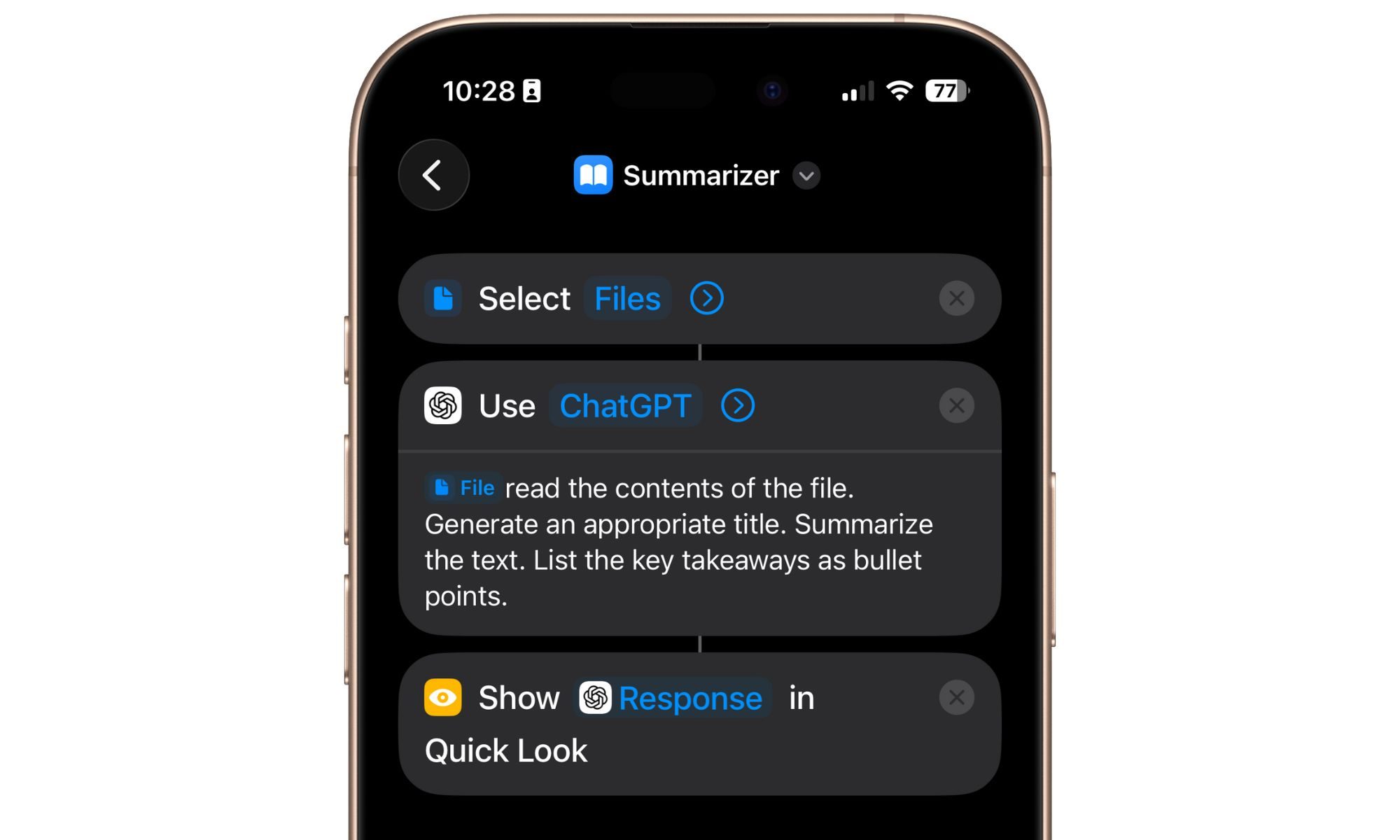 Raccourci Siri avec ChatGPT
