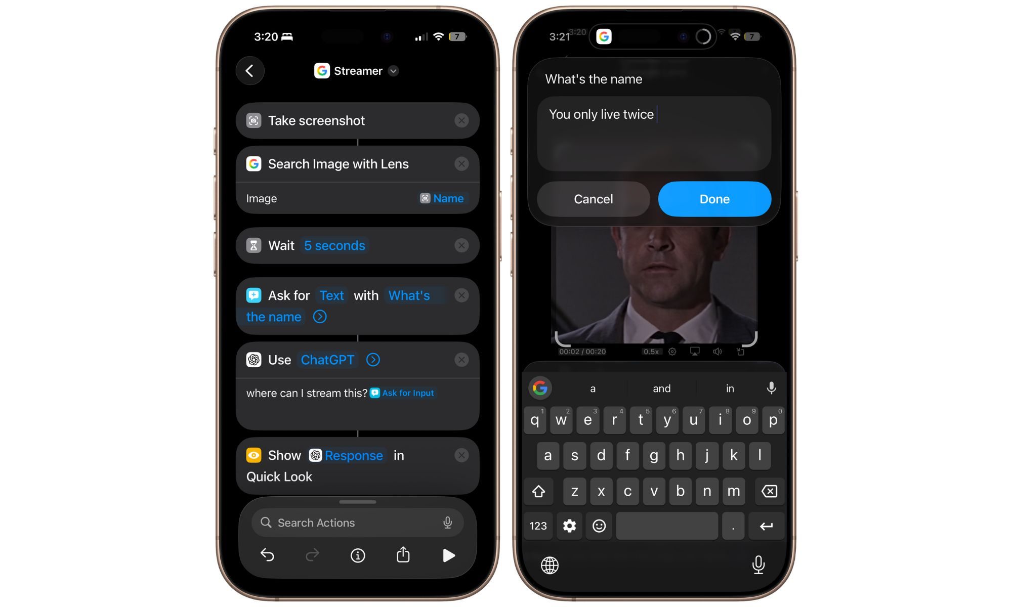 Raccourci avec l'IA sur iPhone