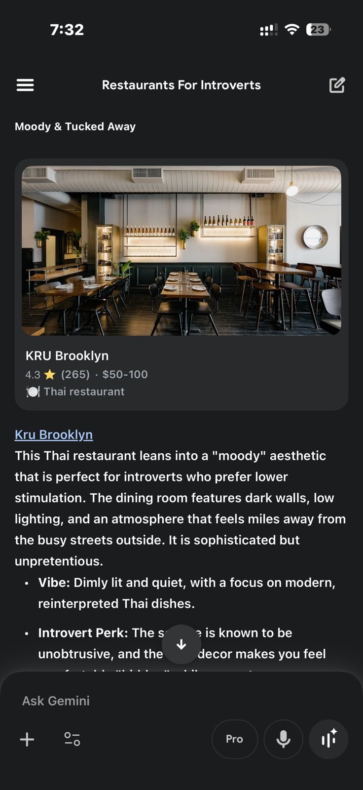 Capture d'écran montrant la nouvelle intégration Gemini de Google Maps pour les recommandations de restaurants.