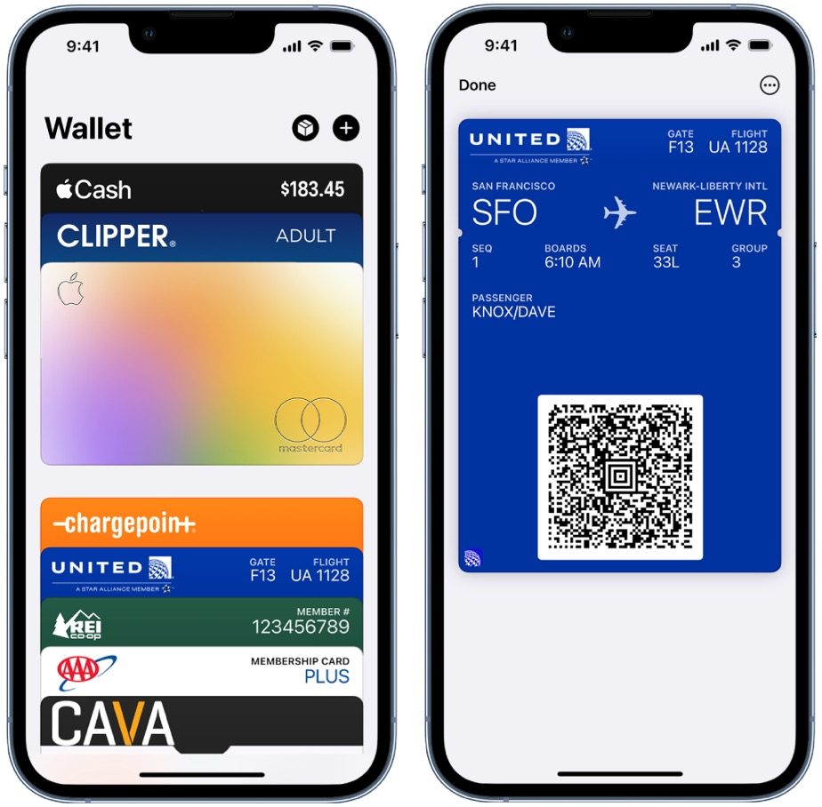 Exemple de carte d'embarquement Apple Wallet.