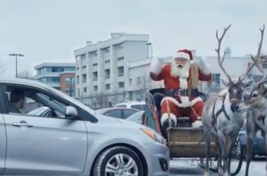 Santa stuck in traffic.