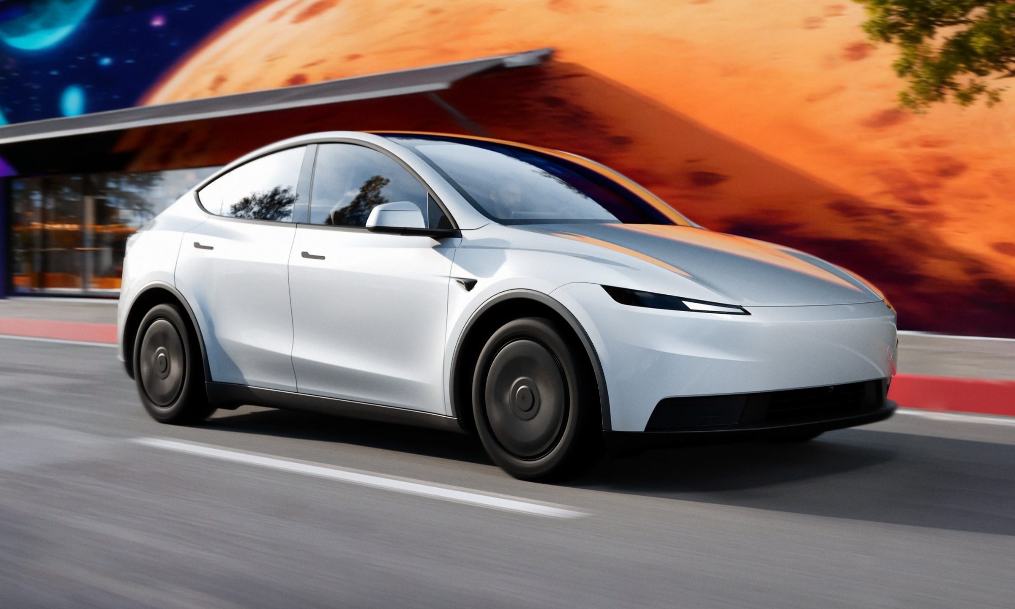 Image d'un véhicule électrique Tesla en mouvement sur la route.