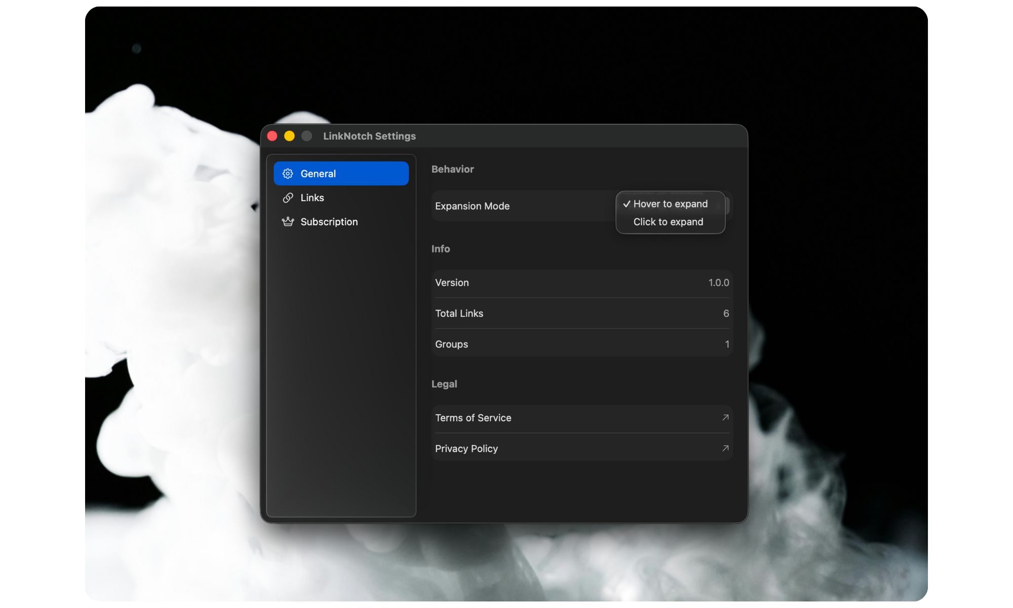 Exécution de l'application LinkNotch sur Mac.