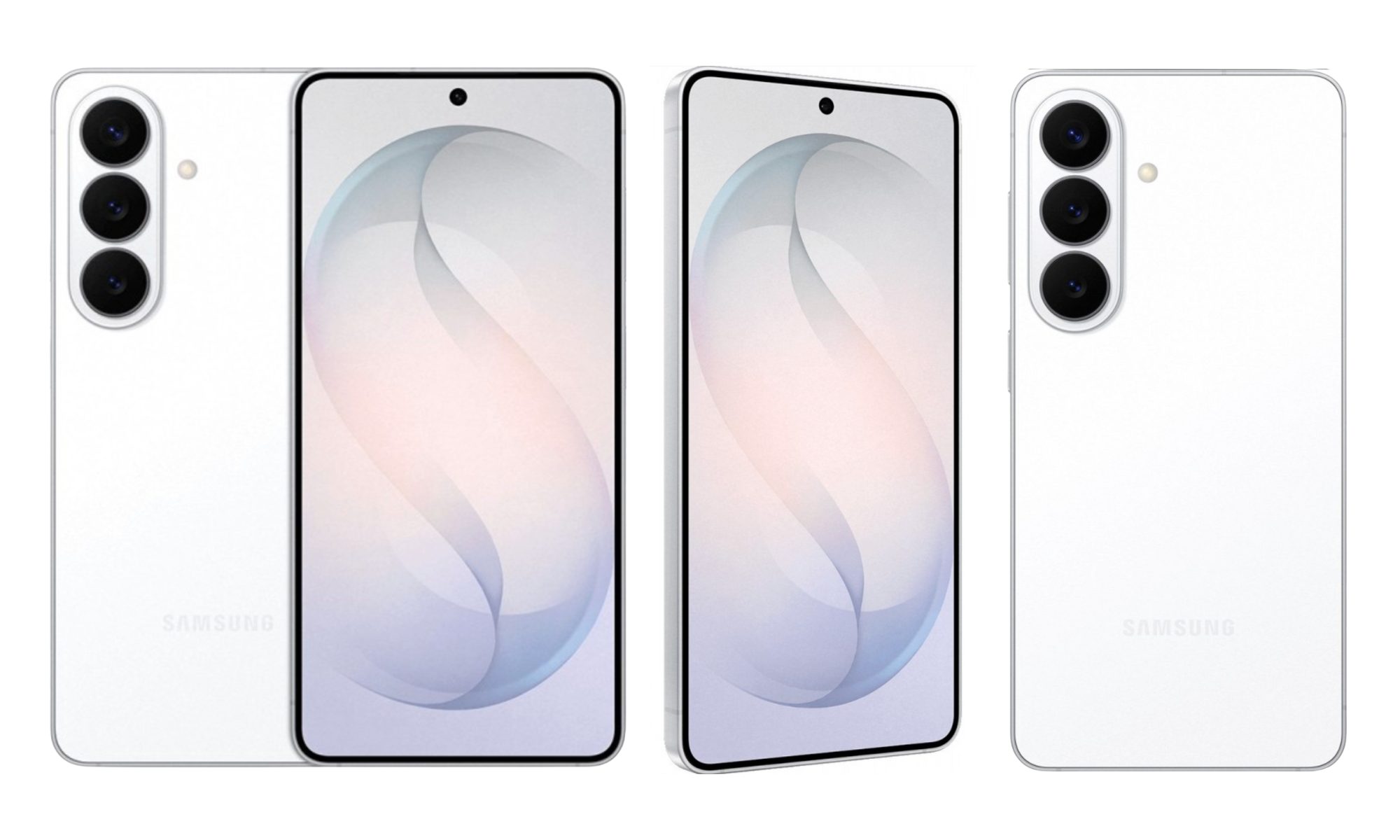 Le rendu du Samsung Galaxy S26 est en blanc.