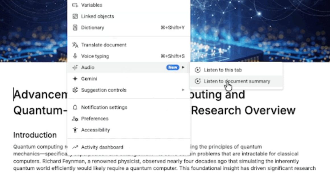 Gemini peut désormais créer des résumés audio de vos Google Docs ...