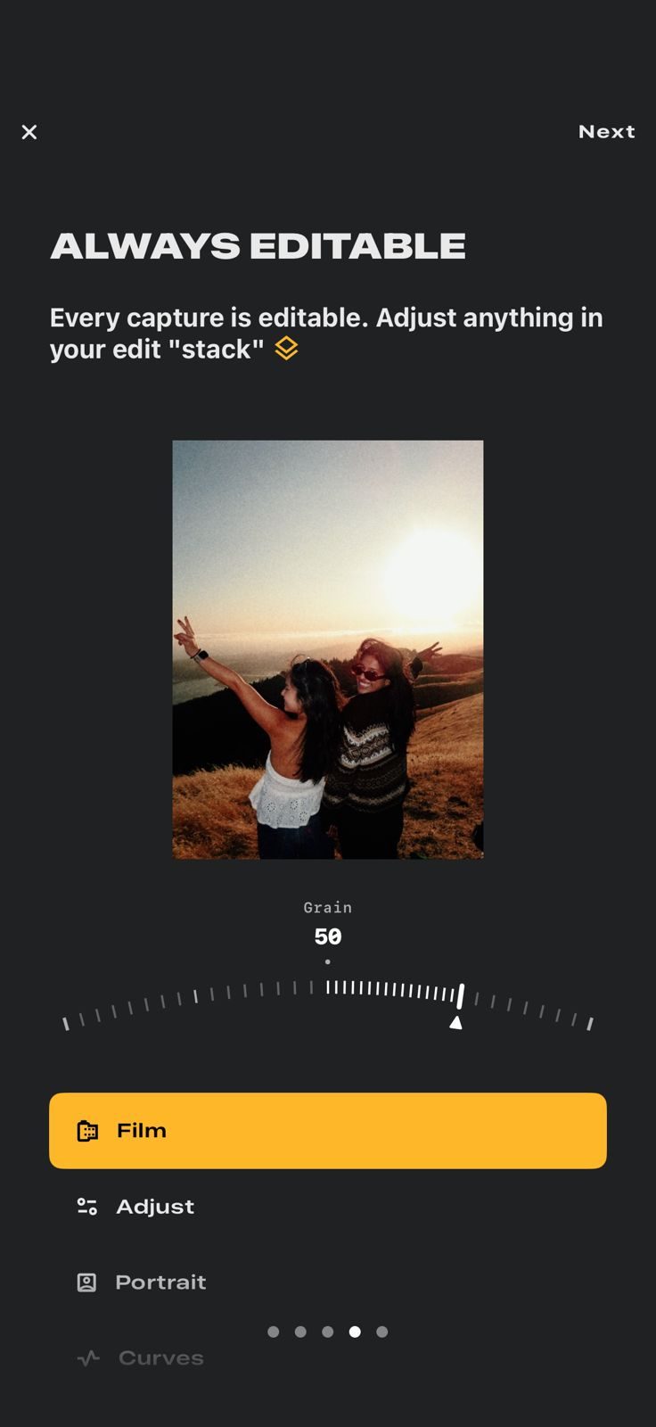 Capture d'écran iOS de la caméra Snapseed.