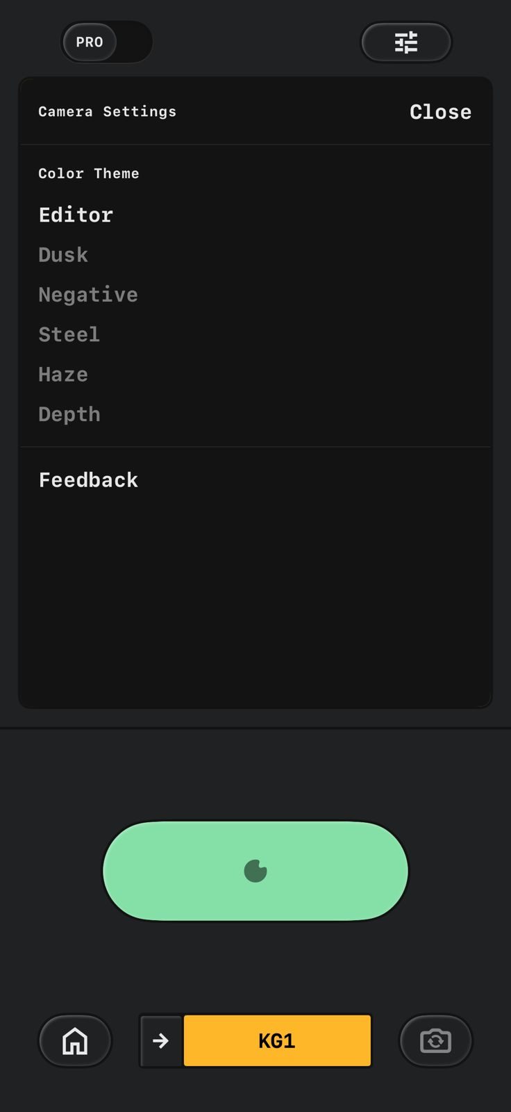 Capture d'écran iOS de la caméra Snapseed.