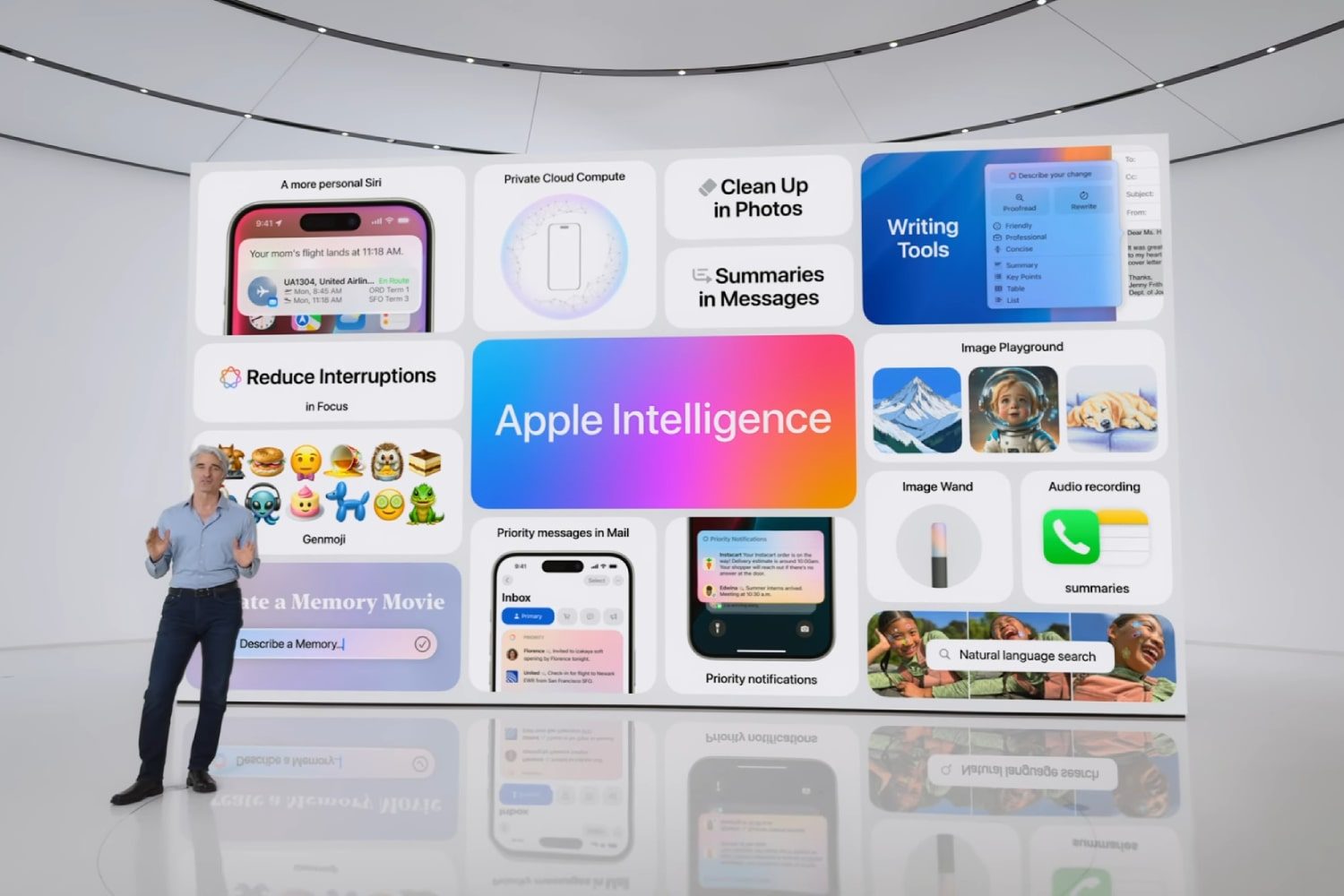 Craig Federighi d'Apple discute d'Apple Intelligence lors de la Worldwide Developers Conference (WWDC) 2024.