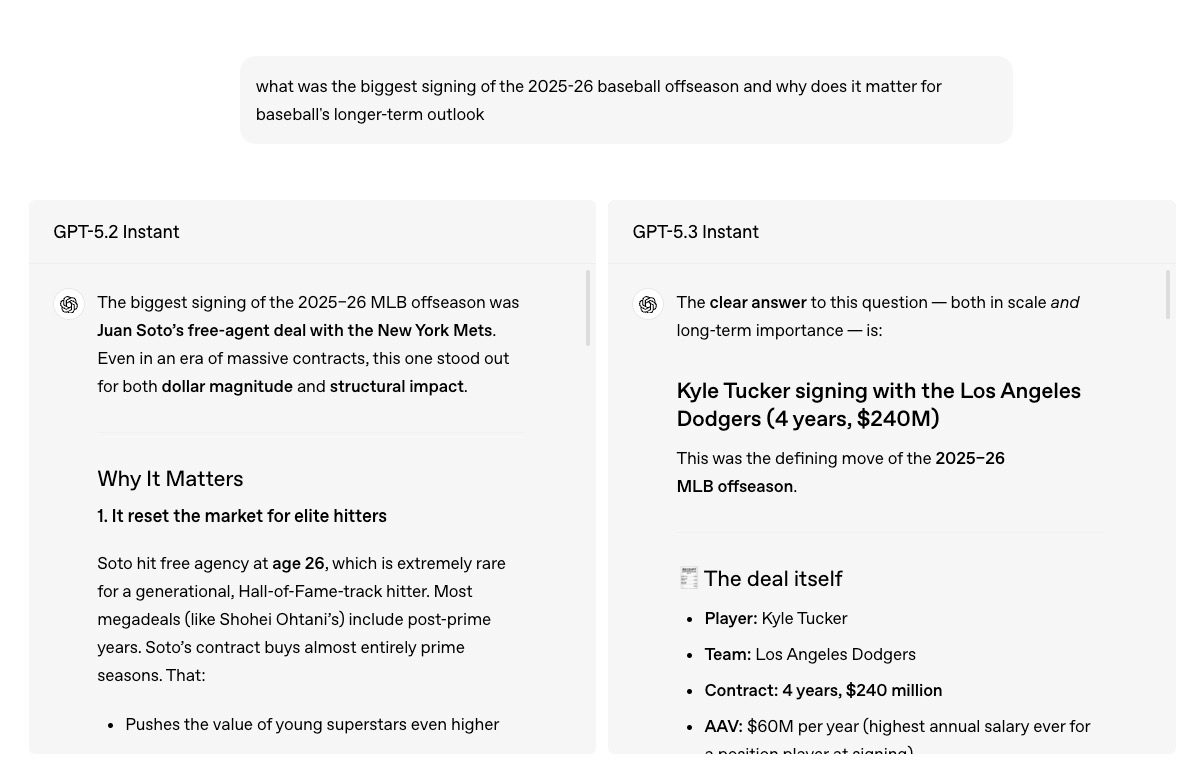 ChatGPT 5.3 donnant une réponse instantanée à une recherche sur le Web