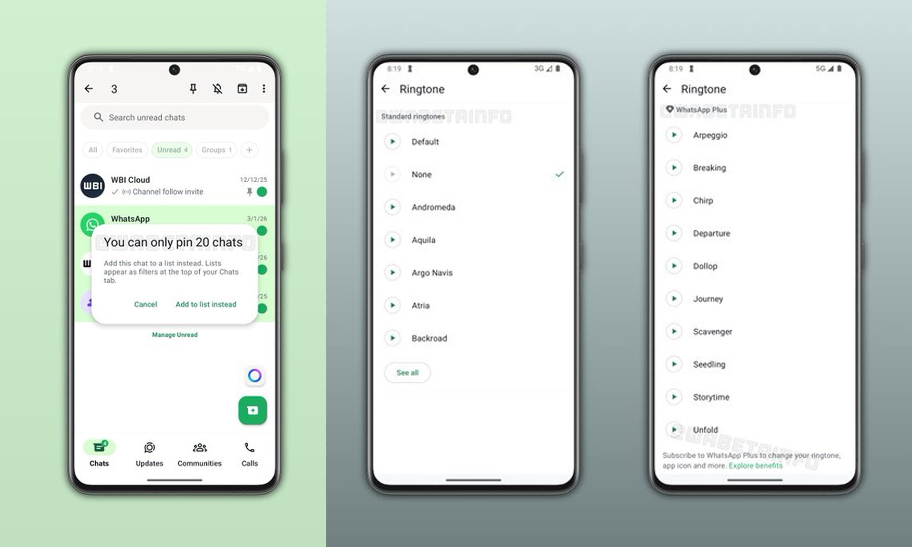 Whatsapp épingle jusqu'à 20 discussions et sonneries exclusives