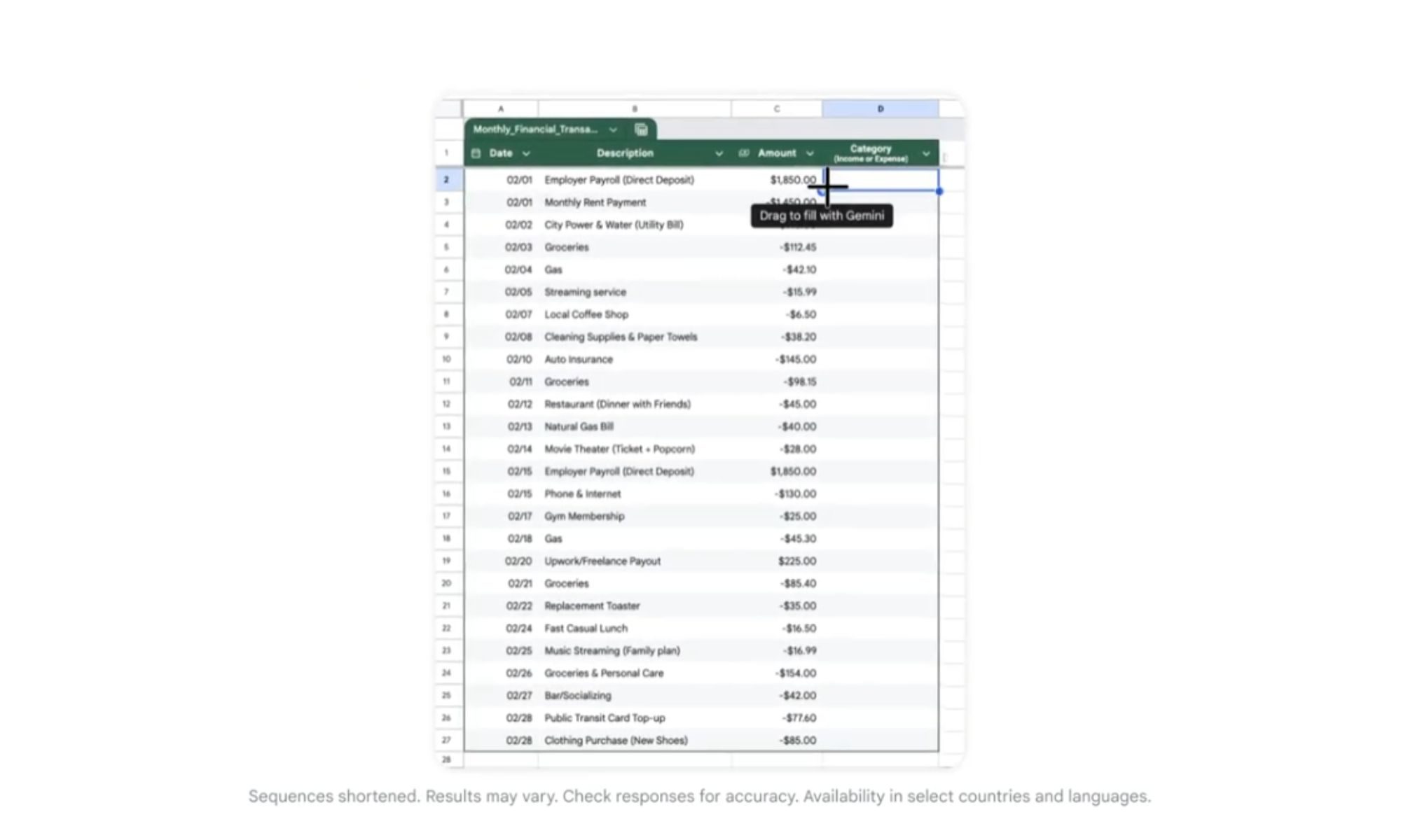 Remplissez avec Gemini dans Google Sheets.