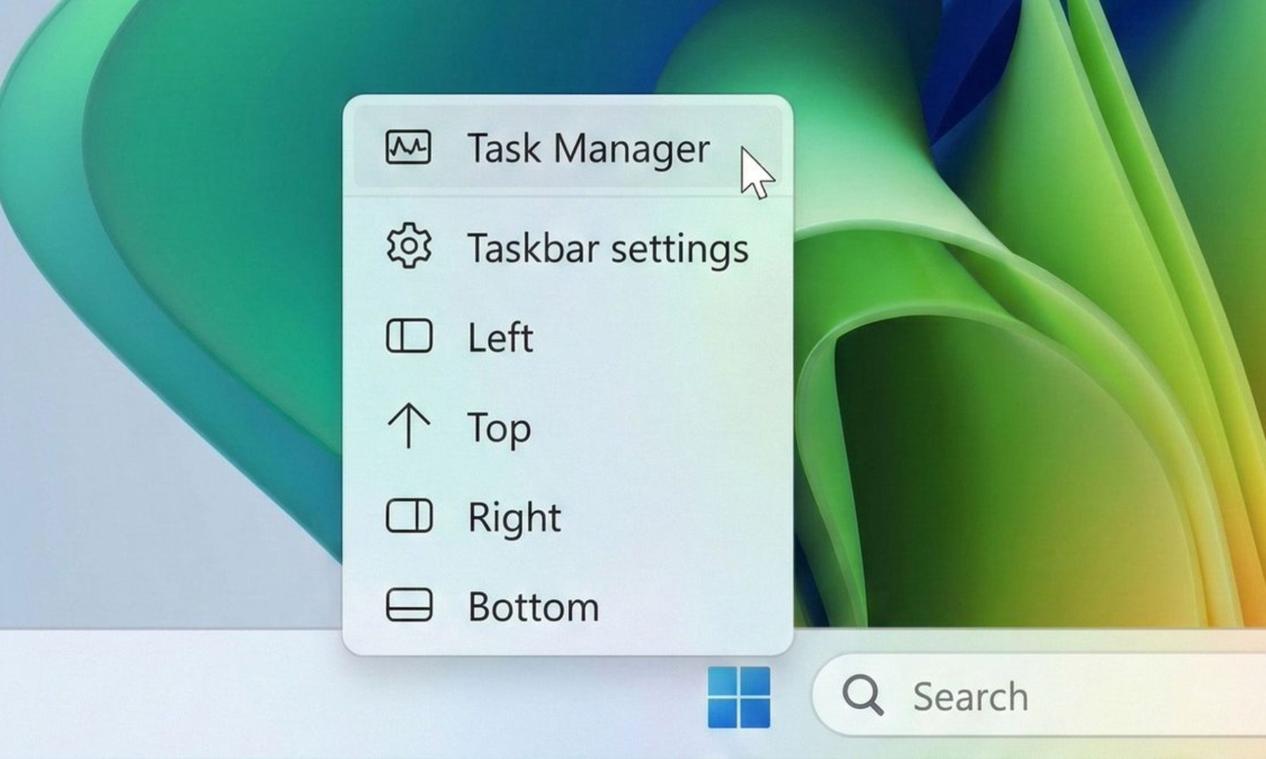 Options de position de la barre des tâches Windows 11