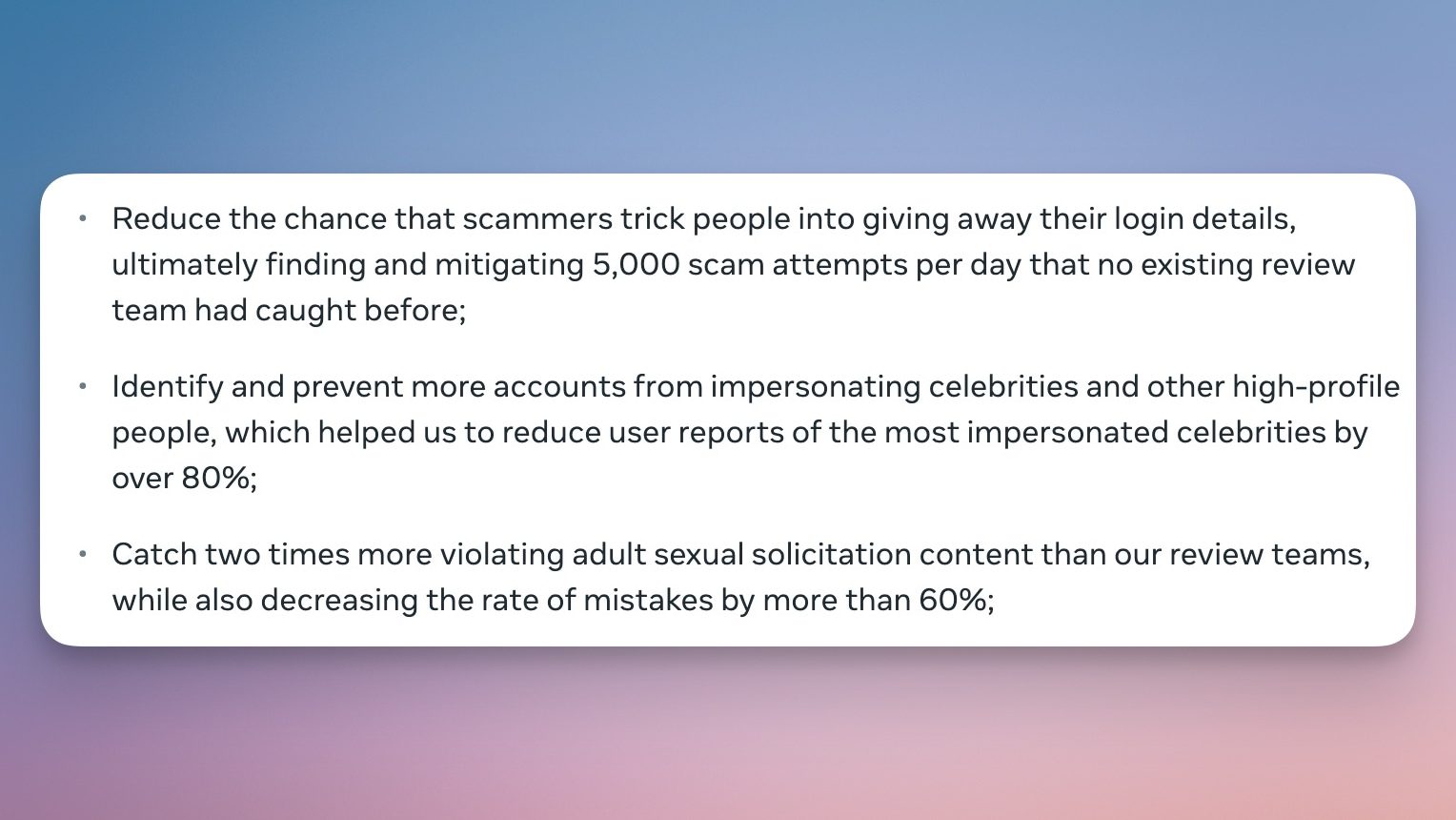 Performances de détection des arnaques Meta AI